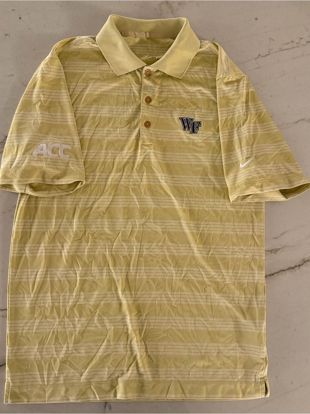Nike Dri Fit Wake Forest Men's Small Polo Shirt Yellow Striped Short Sleeve